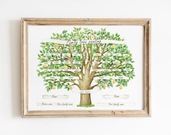 Watercolor Family Tree Print - Personalized Generations Template (Digital Download)