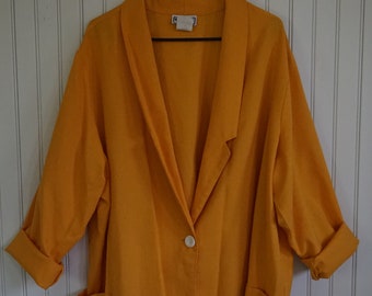 Oversized Mustard Yellow Blazer - Vintage - Main Street Classics - Big Pockets - Plus Size - 053