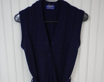 Hand Full Fashioned Navy Sweater Vest with Belt - Hand Loomed - Import Vest - Size XS/S - 245