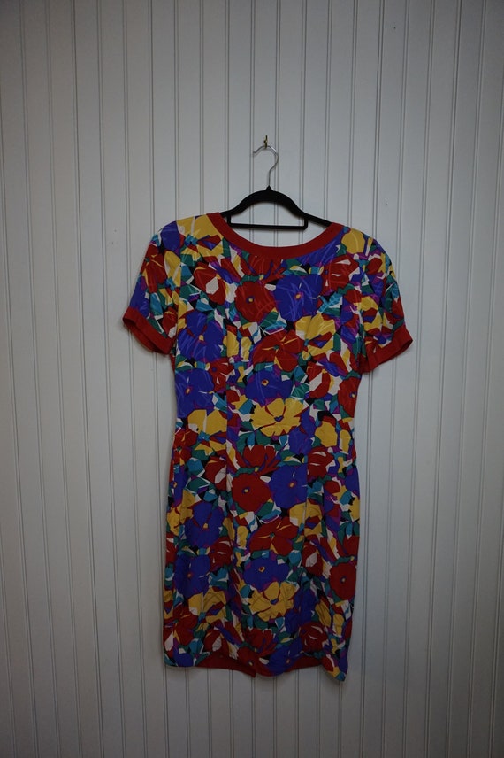 Adrianna Papell 80s Floral 100% Silk Dress - Retro