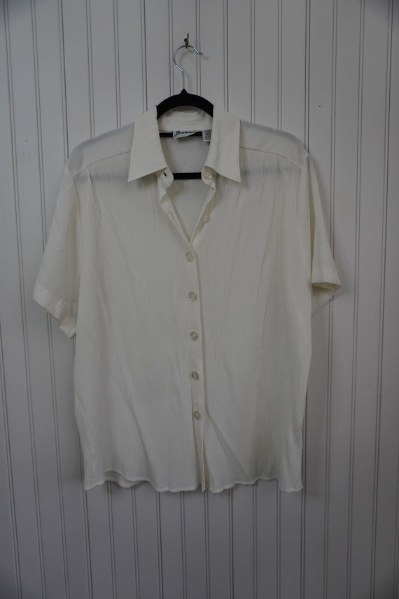 Vintage Joanna Crinkle White Button Down Shirt - S