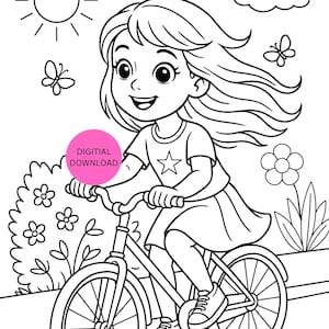 Girl Riding Bike | Biking Riding | Summer Fun | Bicycle | Girls Coloring | Girls Colouing | Coloring Book