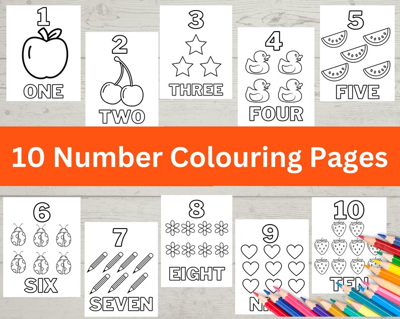 1-10 Numbers Printable Colouring Pages - Etsy