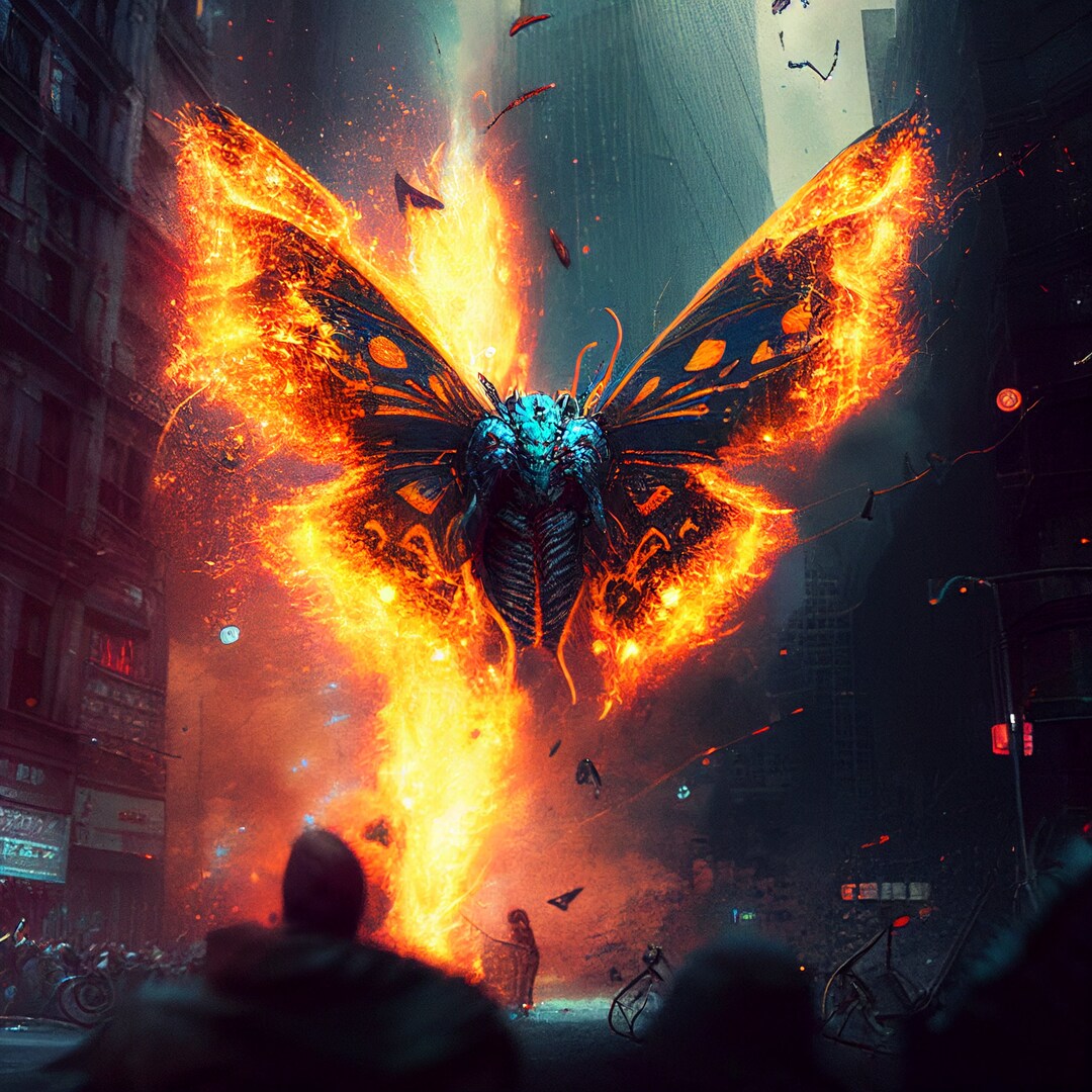 Cyberpunk Butterfly A Dystopian New York Cityscape in Flames Etsy