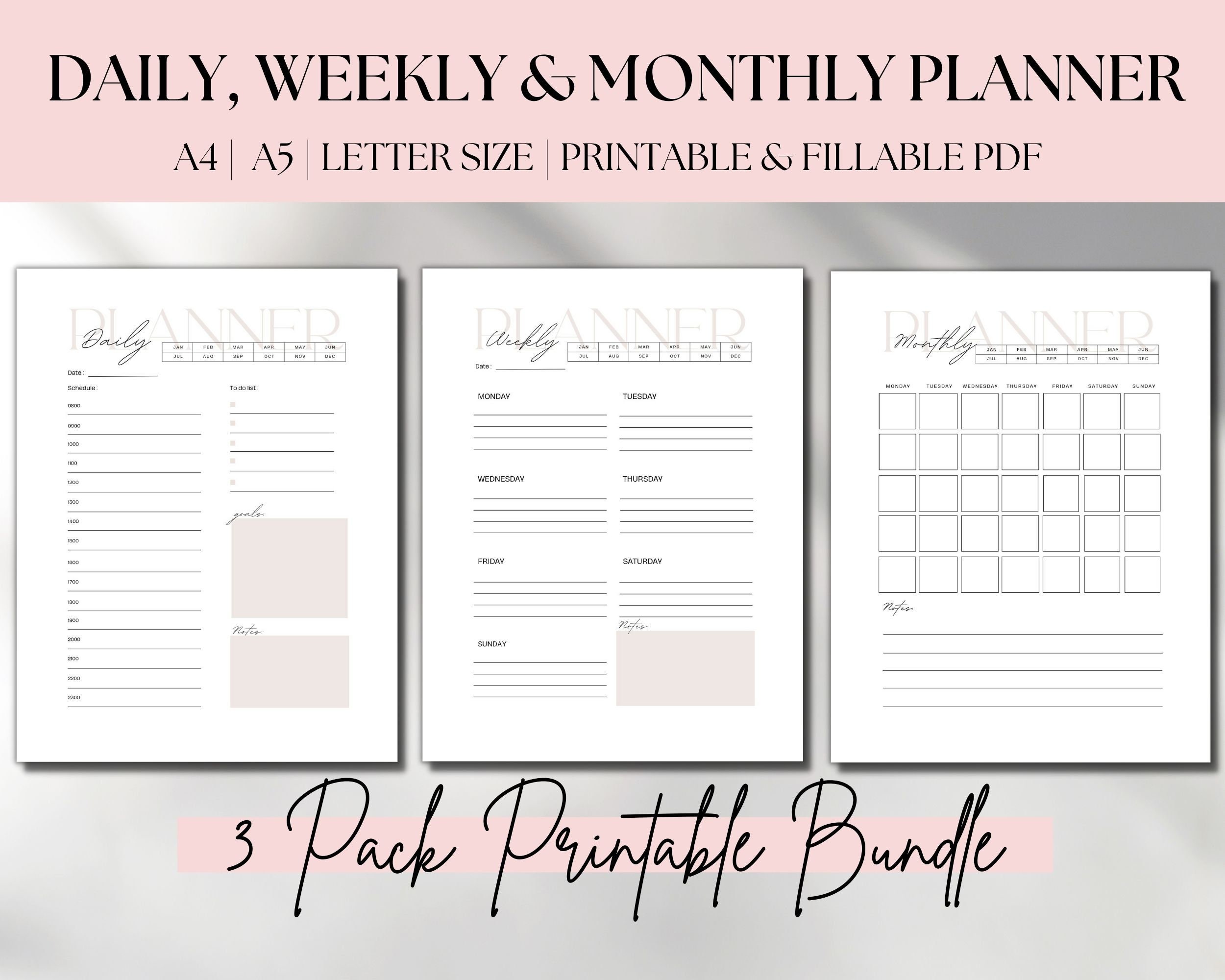 Daily Weekly Monthly Planner Printable Pages Planner Bundle Printable ...