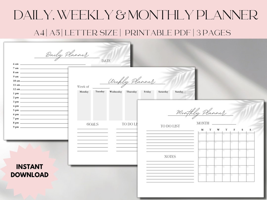 Daily Weekly Monthly Planner Printable Pages Planner Bundle Printable ...