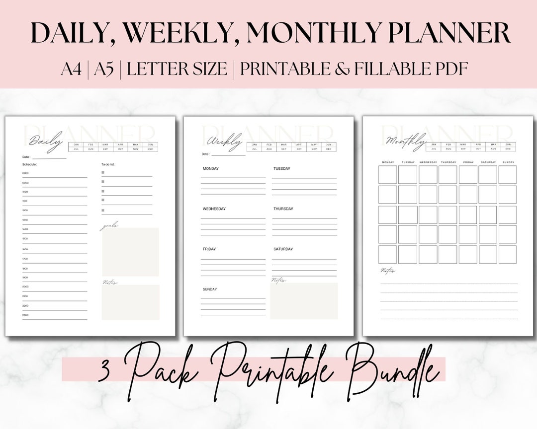 Daily Weekly Monthly Planner Printable Pages Planner Bundle - Etsy