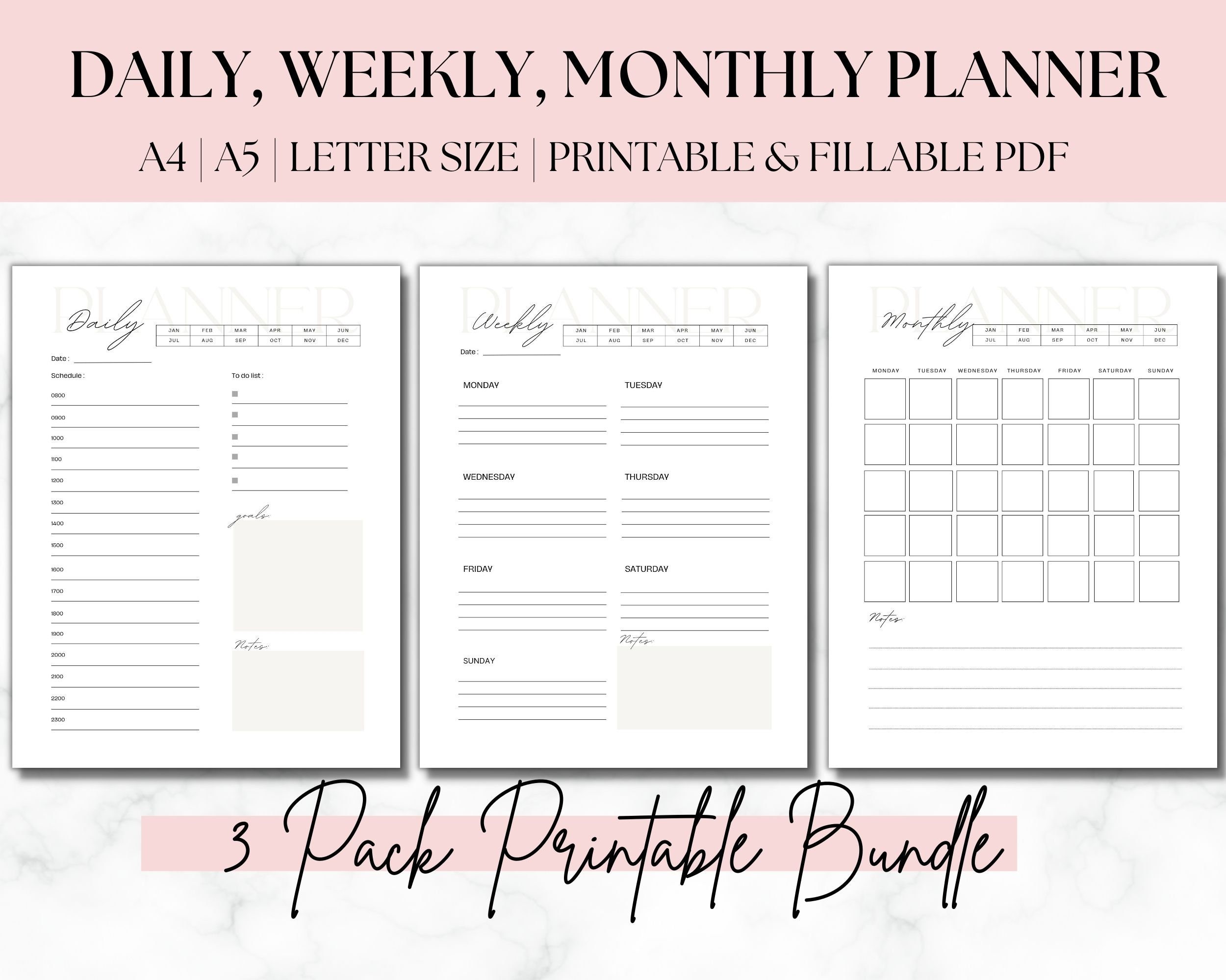 Daily Weekly Monthly Planner Printable Pages Planner Bundle Printable ...