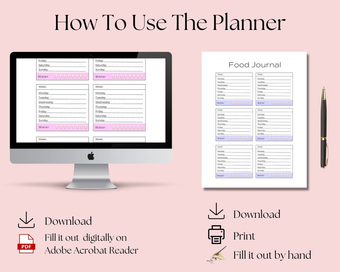 Printable Food Journal Digital Food Journal Weekly Meal Etsy