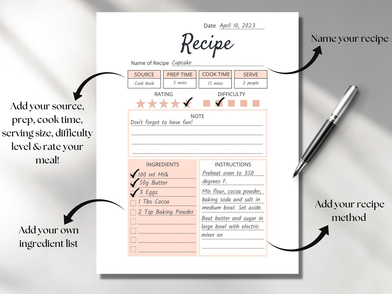 Printable Recipe Template Recipe Sheet Recipe Template Recipe Card Il 1588xN.4809009728 Yd9k