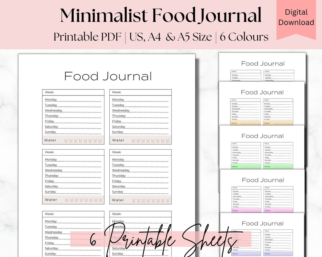Printable Food Journal Digital Food Journal Weekly Meal Etsy