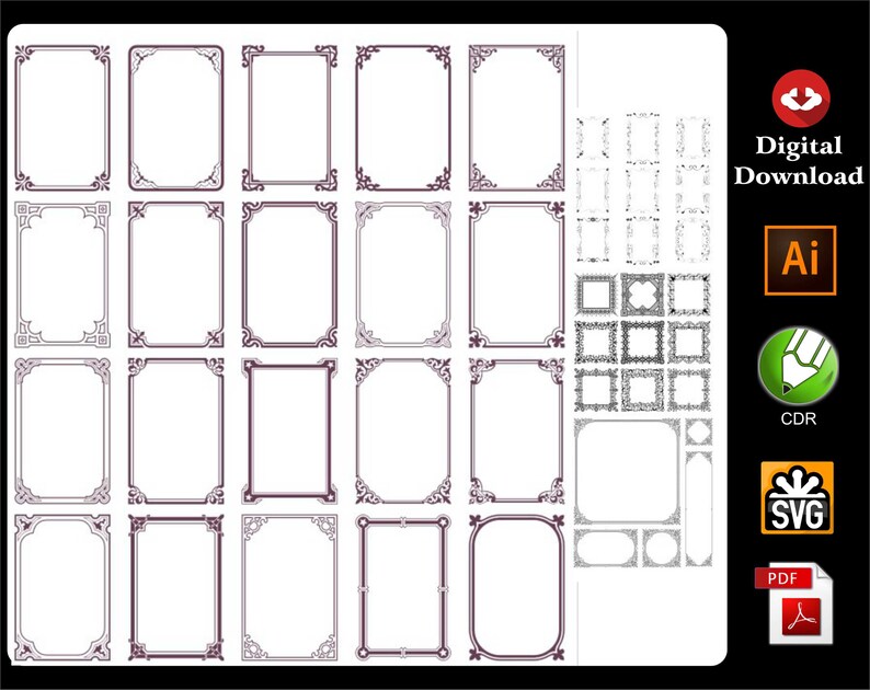 800 Frame Ornament Frame Svg,square Frame Pack,double Border,rectangle,circle Frame,oval,doodle