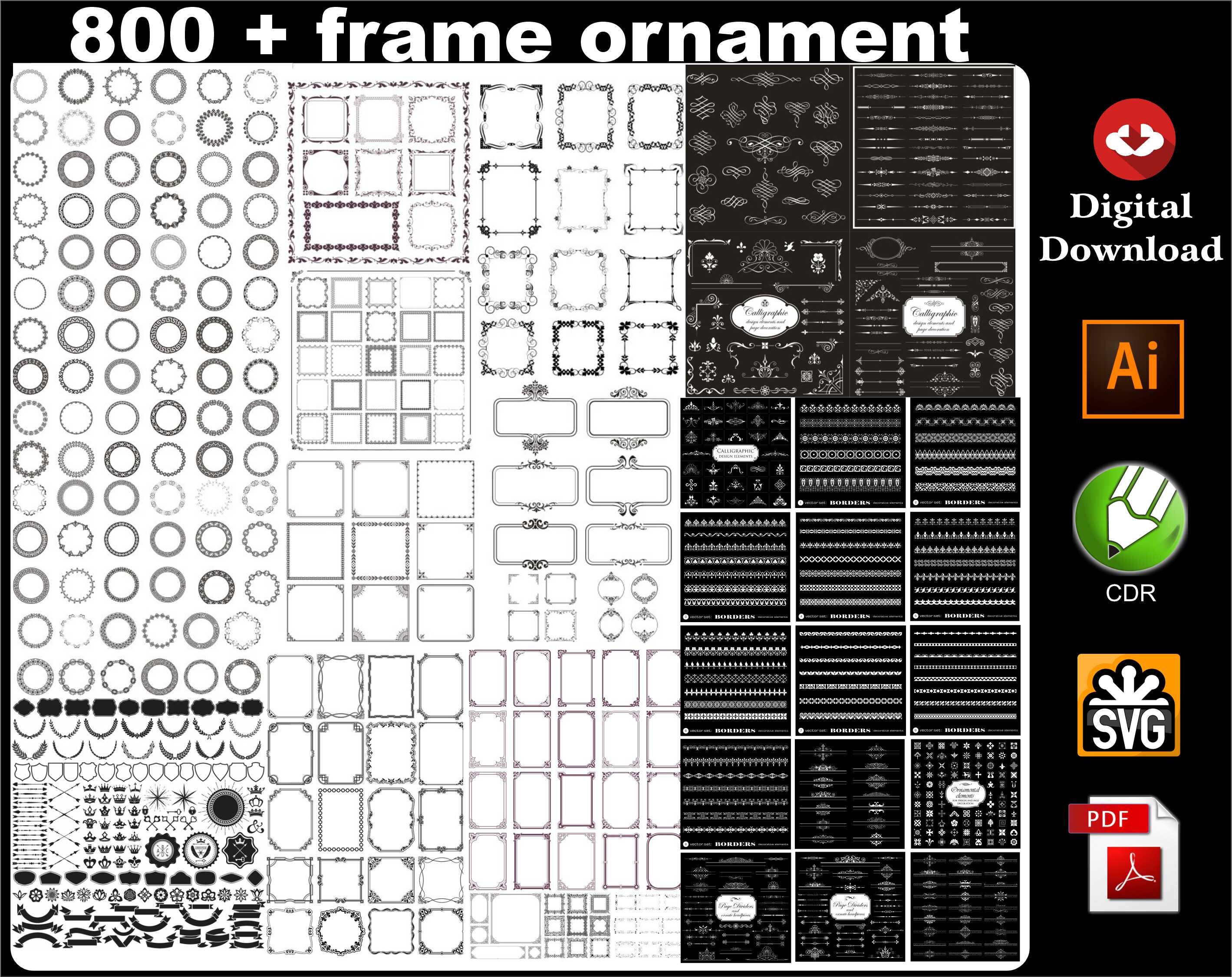 800 Frame Ornament Frame Svg,square Frame Pack,double Border,rectangle,circle Frame,oval,doodle