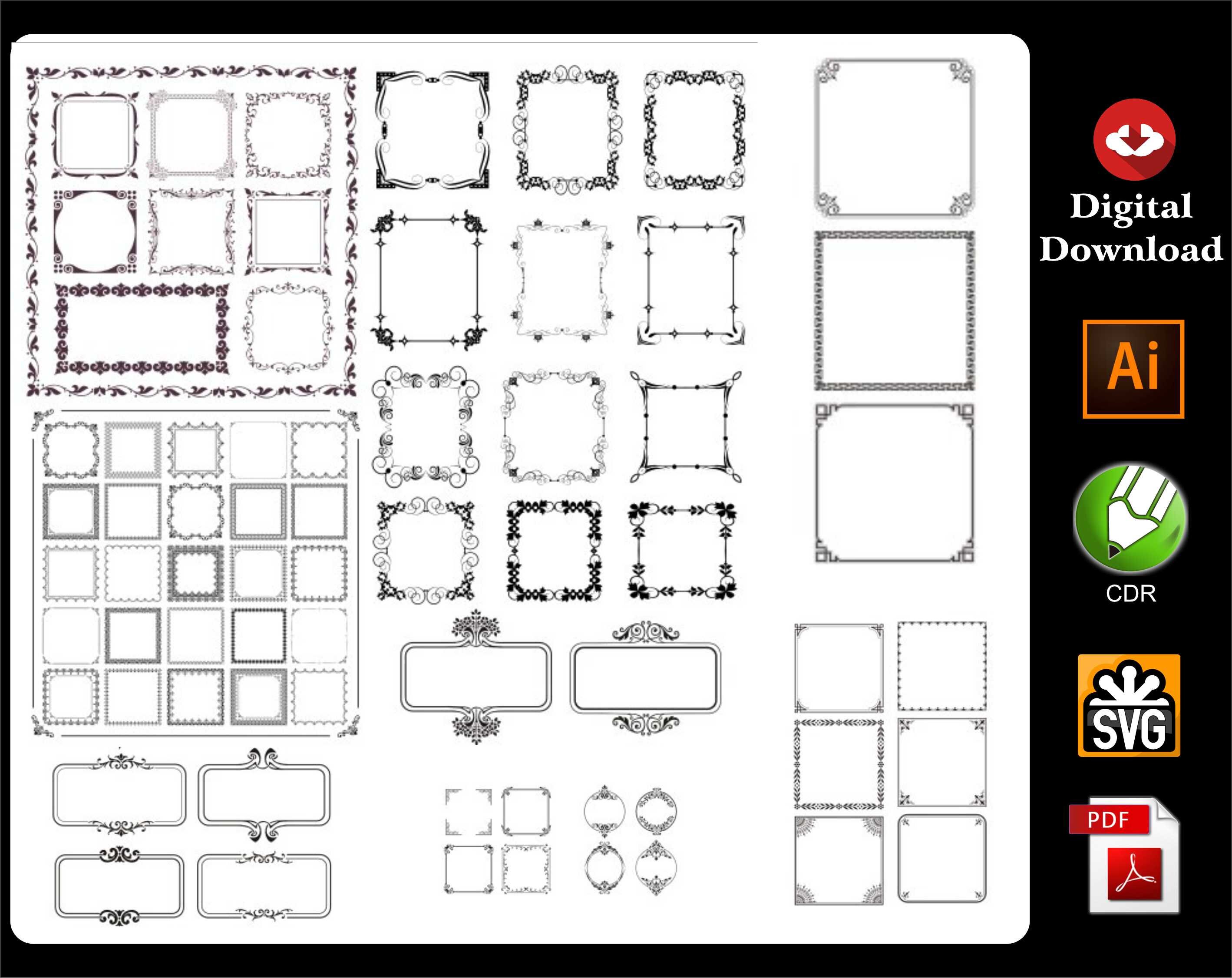 800 Frame Ornament Frame Svg,square Frame Pack,double Border,rectangle,circle Frame,oval,doodle