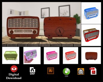 Radio Piggy Bank SVG, Piggy Bank, Radio  Decoration SVG, Home Decoration , Box Piggy Bank, Radio Decoration, Classic Radio, Laser Cut File