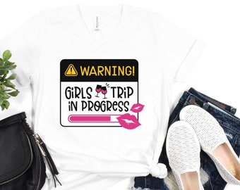V neck Cruise Shirts, Warning Girls trip in progress, Family Cruise Shirts, Cruise Shirts, girls cruise shirts, group cruise shirts, cruise
