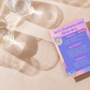 Y2K 2000s-Themed Bachelorette Itinerary Template - Fully Customizable Canva Design