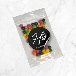 Sticker Template: &quot;His Favorites&quot; - Elegant Modern Design for Wedding Welcome Bags, Candy and Snacks