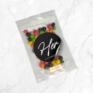 Her Favorites Wedding Favor Sticker Template - Elegant Modern Design for Wedding Welcome Bags