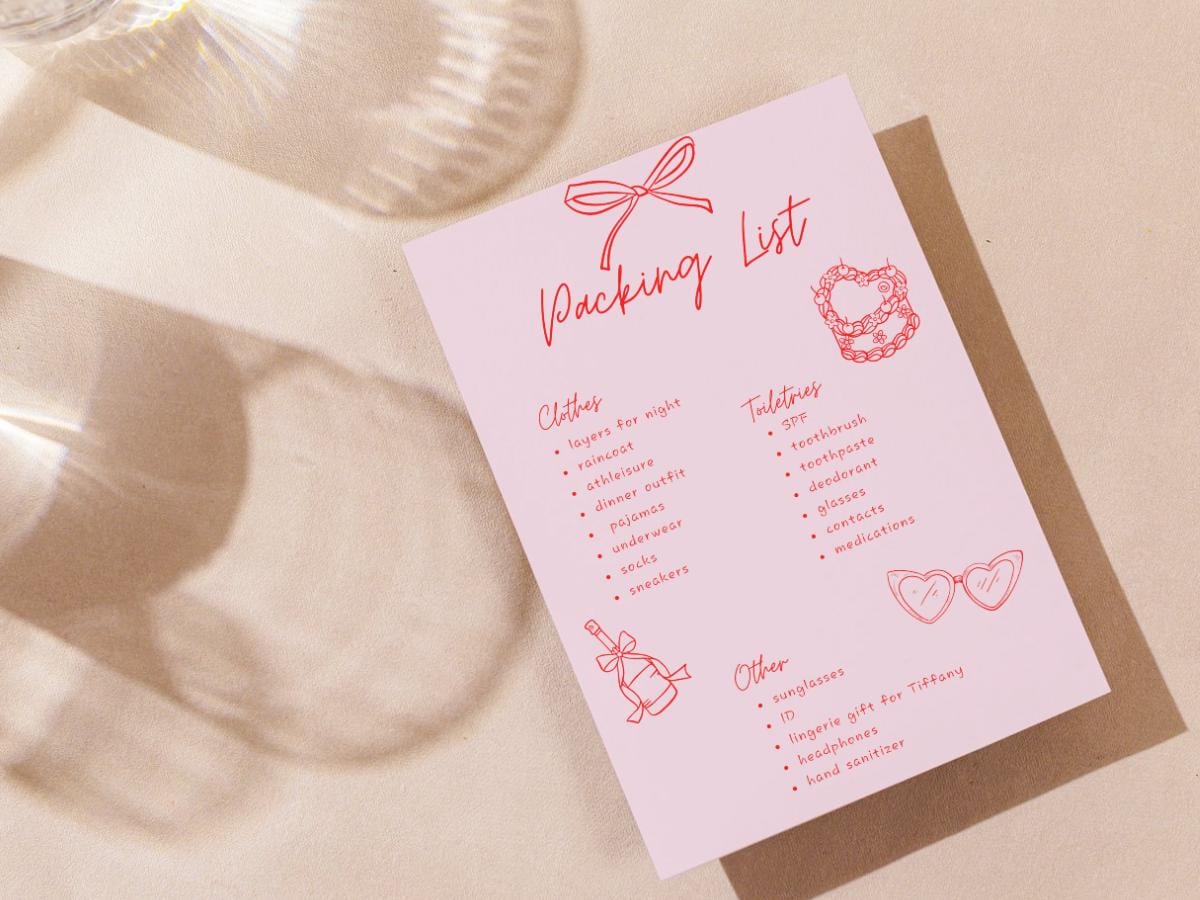 Coquette "She’s Tying the Knot" Bachelorette Party Packing List Template | Fully Customizable Canva Design