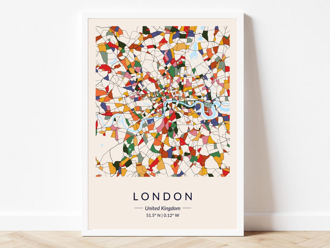 London Map Wall Art Retro Inspired Colorful Poster London Printable ...