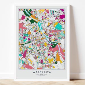 Warschau Karte Poster, Warschau Farbkarte Kunst, Warschau Bunte Karte Druck, Warschau Lebendige Reise Wandkunst, Warschau Kunstwerk, Polnische Stadt Karte
