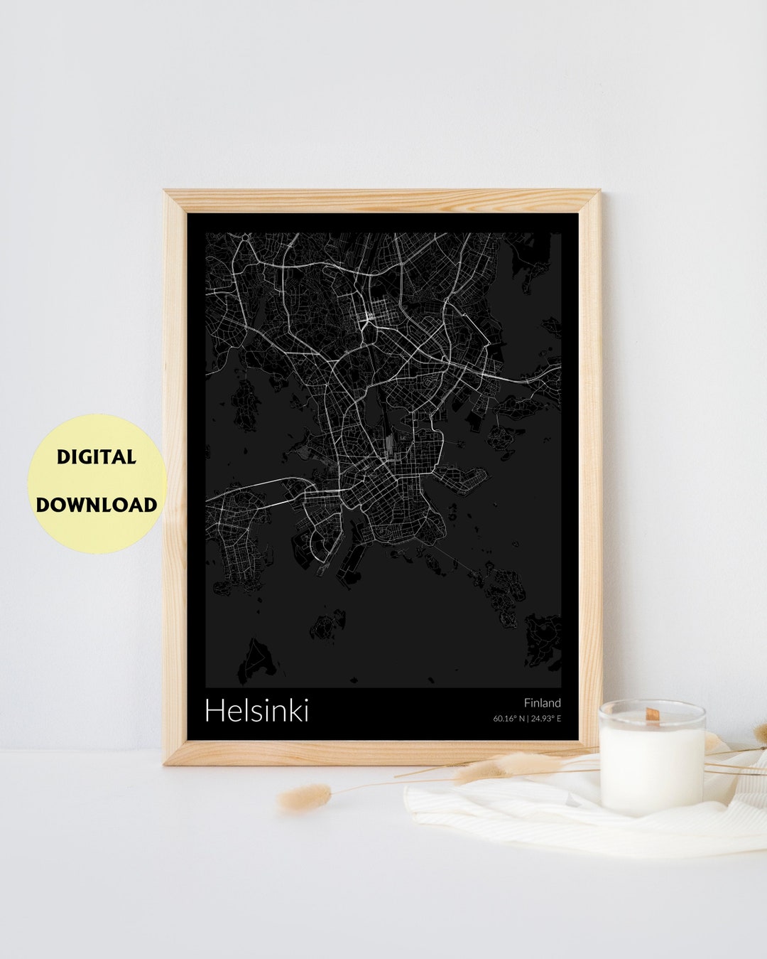 Map of Helsinki Printable Map Print Helsinki Map Poster Finland Print Black Minimalist Map of ...