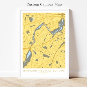 Carte du campus universitaire personnalisée imprimable, cadeau de remise de diplôme affiche de carte personnalisée, cadeau de lycée, impression numérique de carte de remise des diplômes