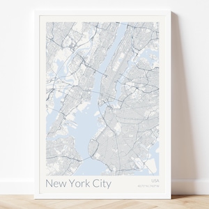 Mappa di New York City / Mappa stampabile bianca e blu Stampa NYC / Poster minimale NY / Download digitale