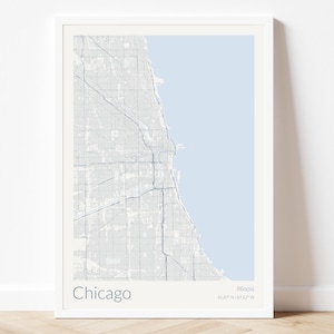 Mapa imprimible de Chicago - Póster moderno de Chicago, Illinois - Arte mural minimalista para el hogar o la oficina - Regalo único de Chicago