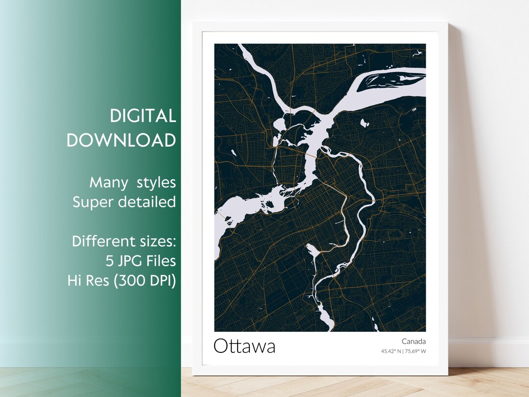 Ottawa Map Print Ottawa Map Poster Canada Print Dark Blue Minimalist
