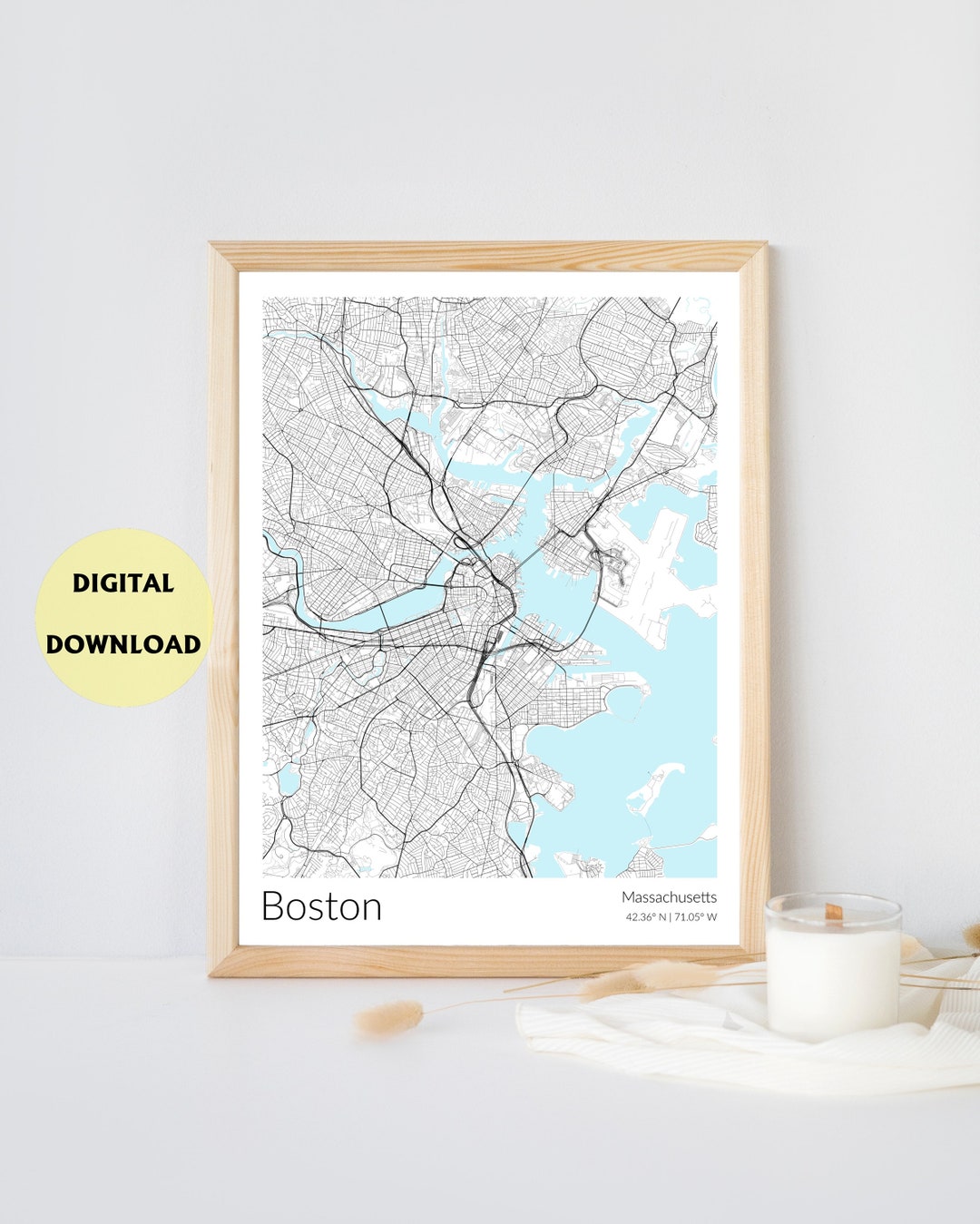 Boston Map Print Boston Map Poster Massachusetts Print White Blue ...