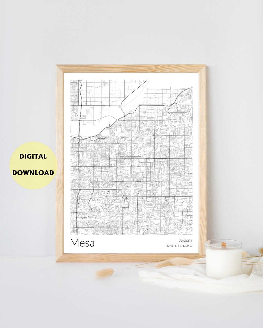 Mesa Map Print Mesa Map Poster Arizona Print White Minimalist Map of ...