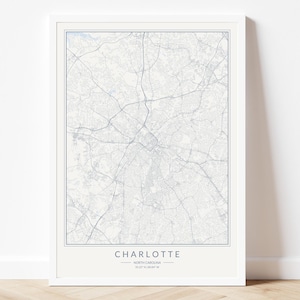 Affiche de carte de Charlotte, art de carte de Charlotte NC, impression de carte minimale de Charlotte, art mural de voyage de chambre d'enfant de Charlotte, oeuvre d'art de Charlotte, plan de la ville des États-Unis