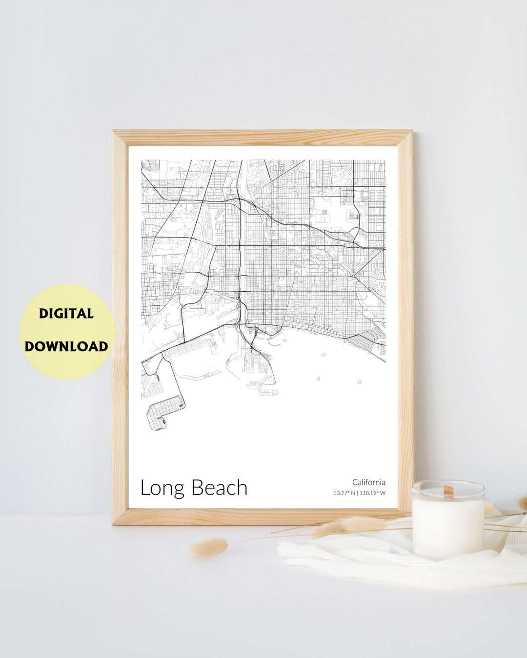 Long Beach Map Print White Long Beach Map Poster California - Etsy