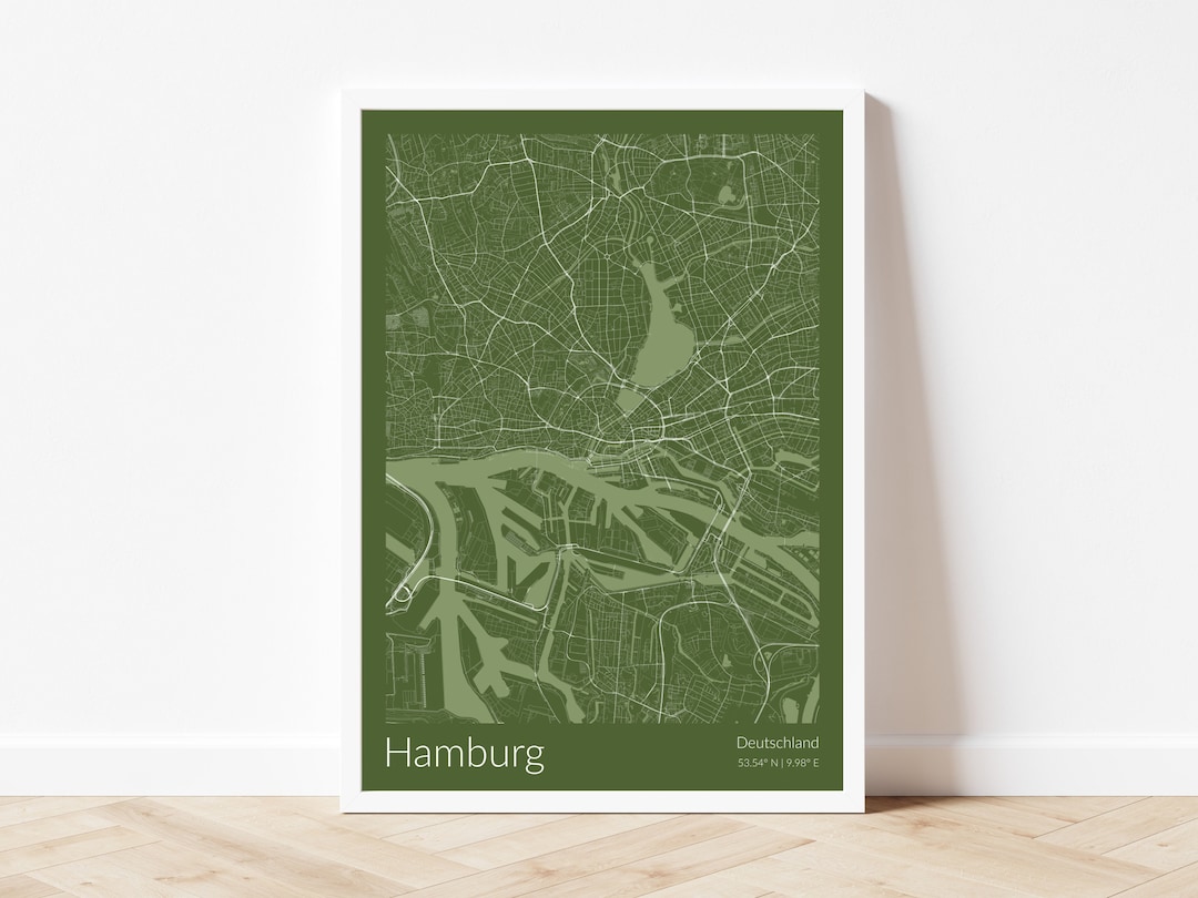 Hamburg Map Print Hamburg Map Poster Germany Print Green - Etsy