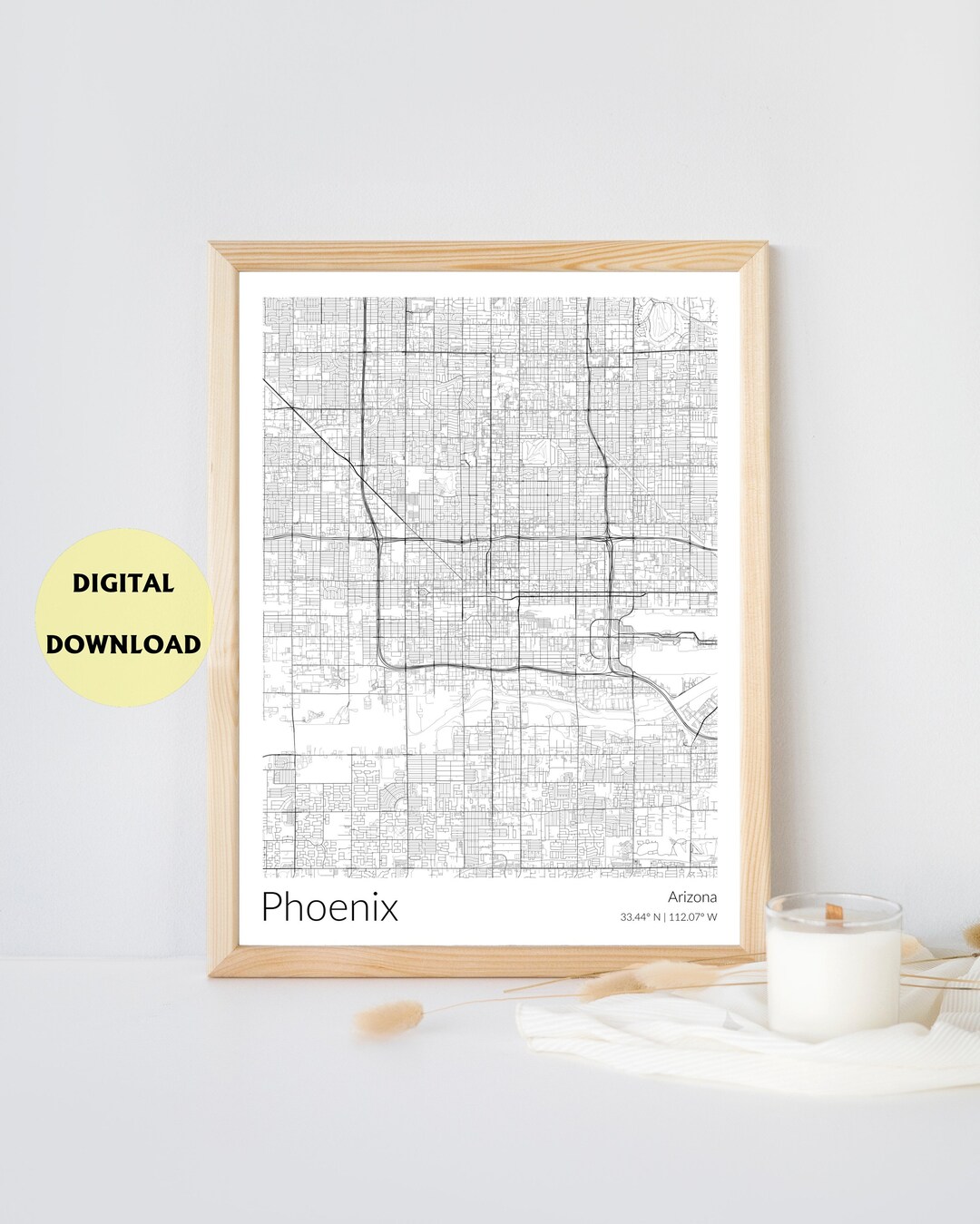 Phoenix Map Print Phoenix Map Poster Arizona Print White Minimalist Map ...