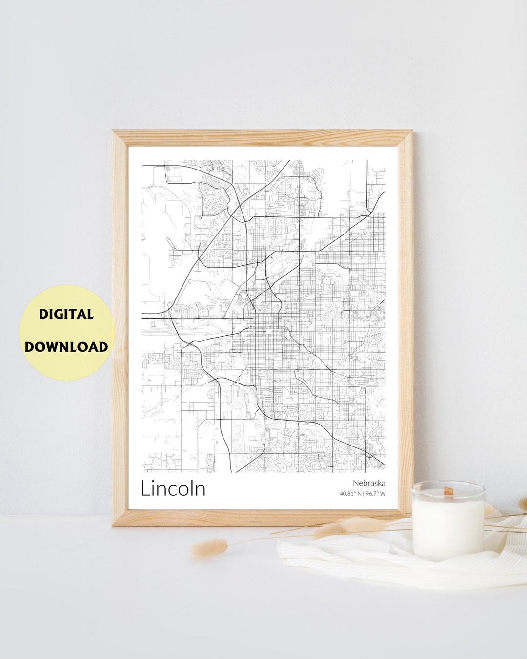 Lincoln Map Print Lincoln Map Poster Nebraska Print White Minimalist Map of Lincoln Modern Wall ...
