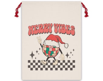 Merry Vibes Vintage Drawstring Gift Bag