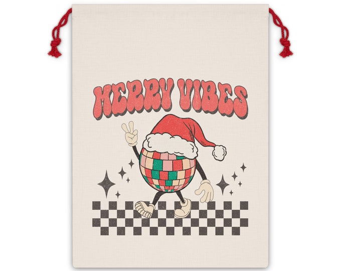 Merry Vibes Vintage Drawstring Gift Bag