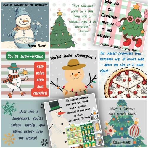 Printable Holiday Lunch Notes for Kids - Festive Lunchbox Notes PDF - 30 Unique Holiday-Themed Notes to Brighten Lunchtime