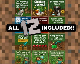 Minecraft Lunch Box Notes – 12 Printable Cards for Kids | Digital Download Encouragement for Gamers