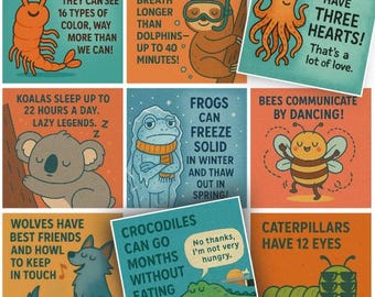 30 Printable Animal Fact Lunch Notes for Kids | Fun Educational Lunchbox Cards | Instant Download Encouragement Notes for School