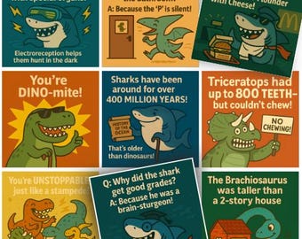 Dinosaur & Shark Lunch Notes with Jokes for Kids (Printable)