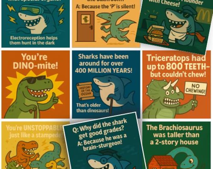 Dinosaur & Shark Lunch Notes with Jokes for Kids (Printable)