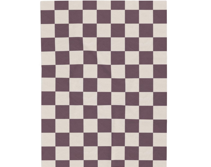Checkerboard Comfort: Plum & Cream Velveteen Blanket