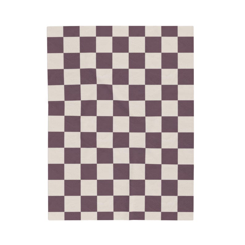 Checkerboard Comfort Plum & Cream Velveteen Blanket Etsy