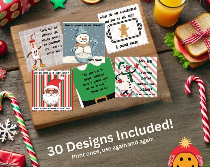 Printable Holiday Lunch Notes for Kids - Festive Lunchbox Notes PDF - 30 Unique Holiday-Themed Notes to Brighten Lunchtime
