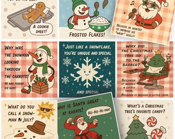 Holiday Lunch Box Notes Printable | 12 Festive Winter Lunchbox Cards | Christmas Digital Download | Reusable Encouraging Kids Notes
