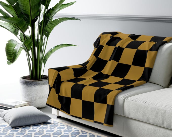 Cozy Checkerboard Sherpa Fleece Blanket | Stylish Plush Throw | Custom Team Colors Available